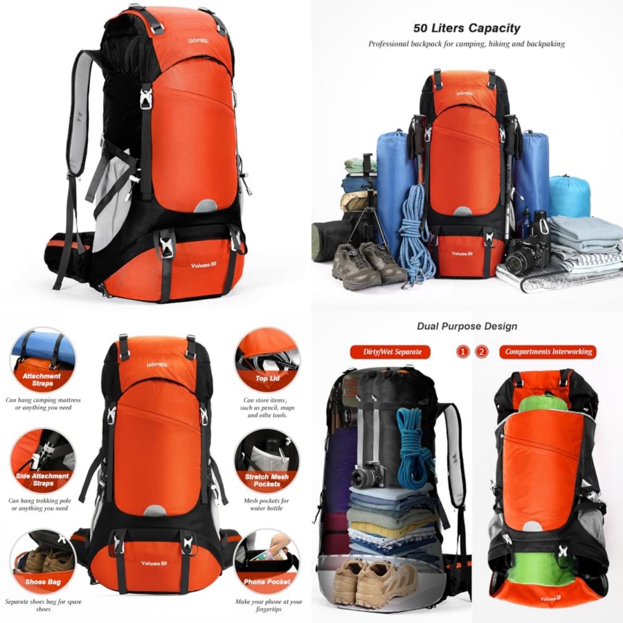 Hiking Backpack Waterproof - 50L Hiking Backpack Travel Bag Waterproof