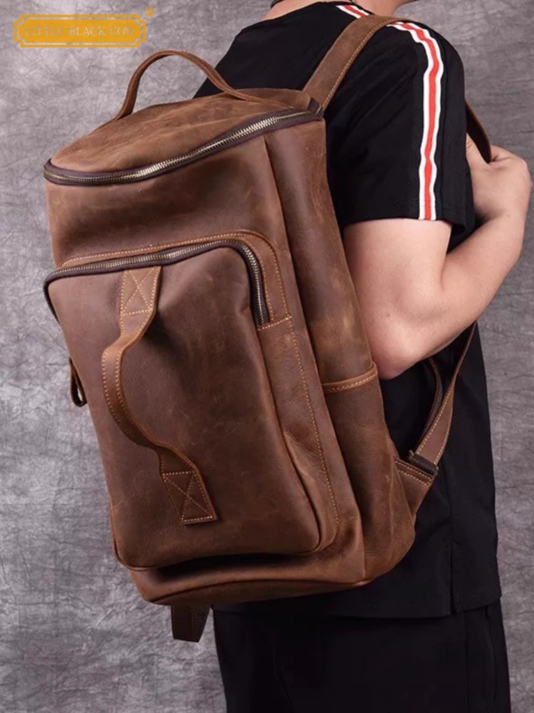 Leather Backpack Vintage - Handmade Mens Large Capacity Travel Bag