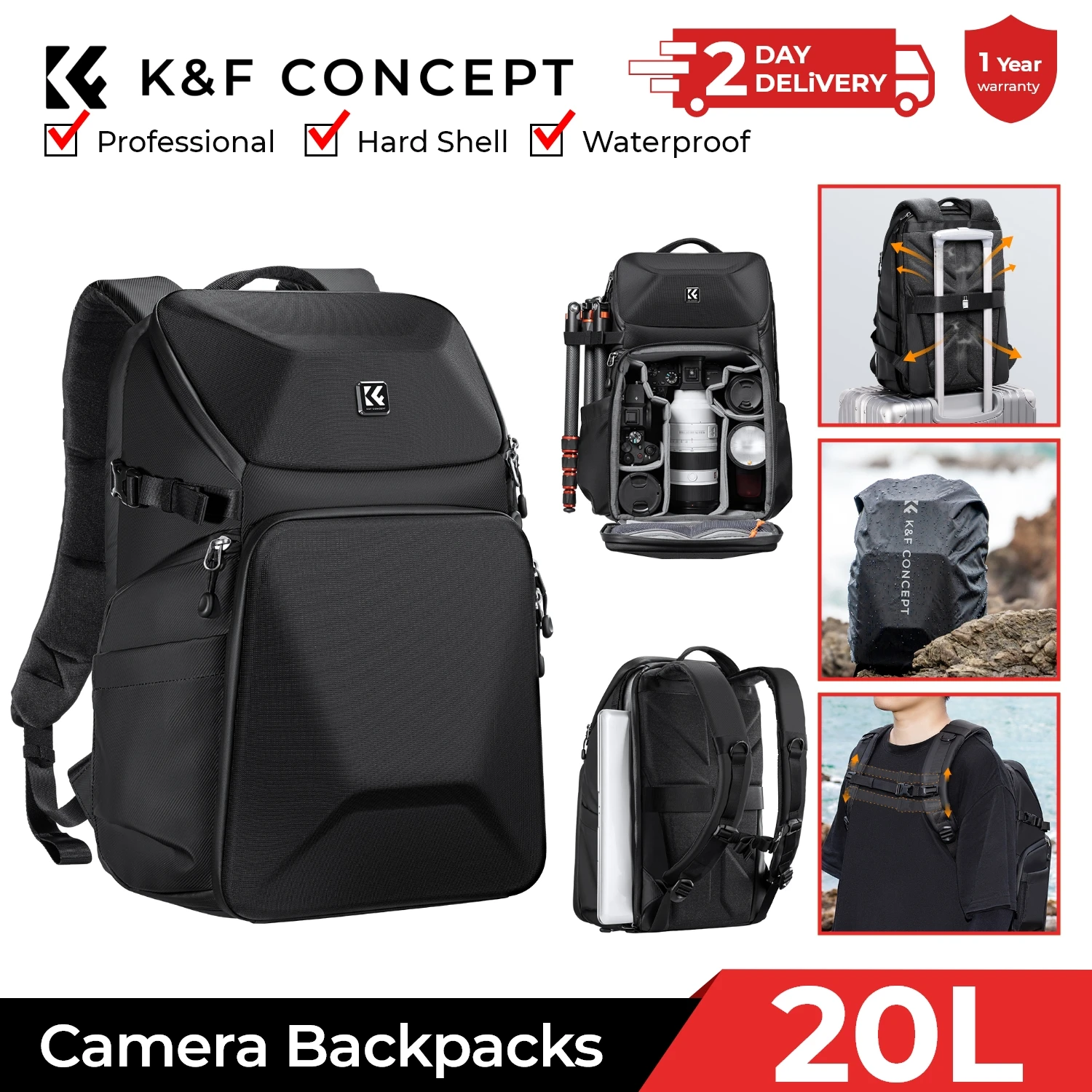K&F CONCEPT 20L Camera Backpac - Laptop Backpack 15.6 のレビューと価格