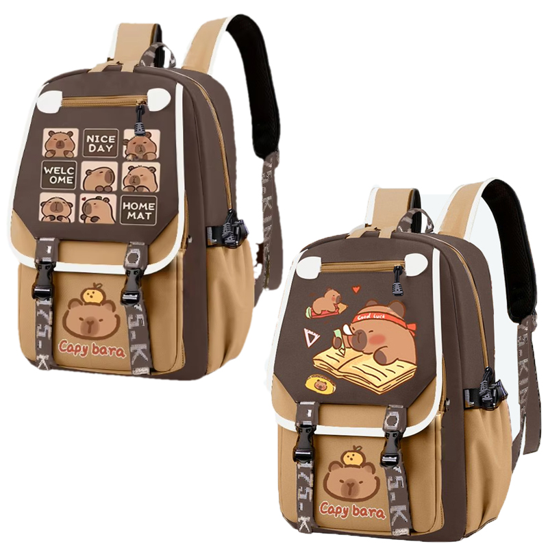 Kawaii Capybara Stylish Khaki  - School Backpack Teen のレビューと価格