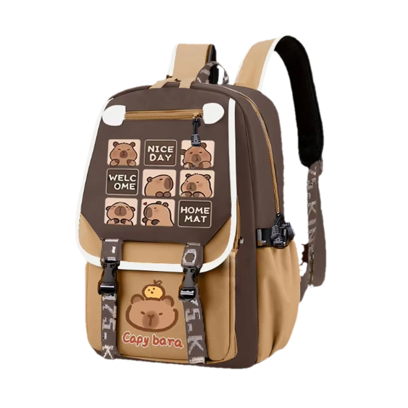 Kawaii Capybara Stylish Khaki  - School Backpack Teen のレビューと価格
