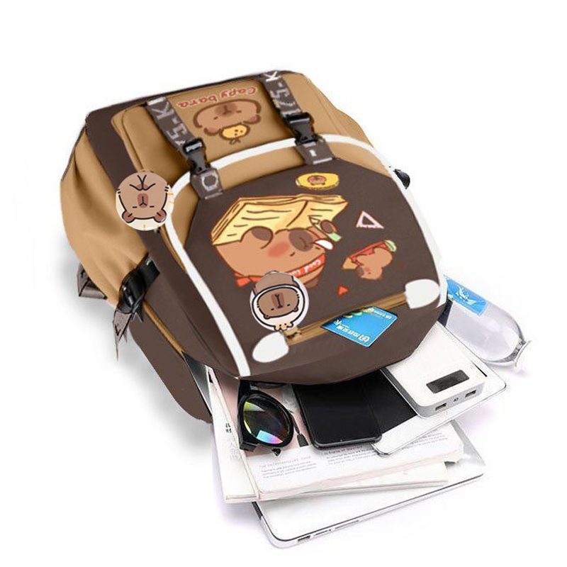 Kawaii Capybara Stylish Khaki  - School Backpack Teen のレビューと価格