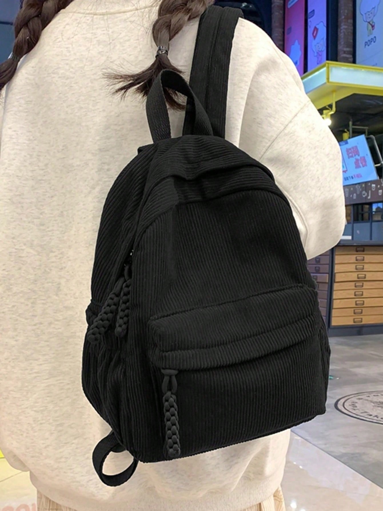 Solid Color Corduroy Fabric Fa - Fashion Backpack Women のレビューと価格