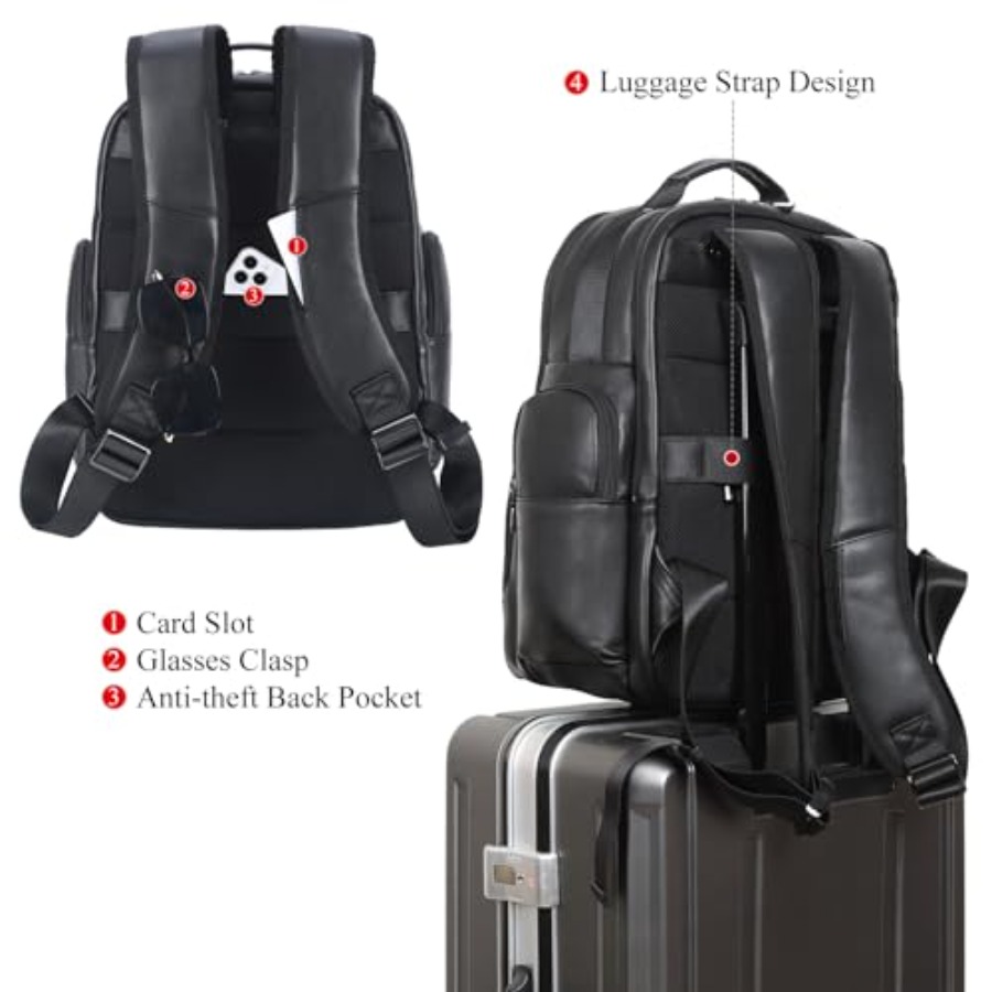 Men's Vintage Leather Backpack - Laptop Backpack 15.6 のレビューと価格