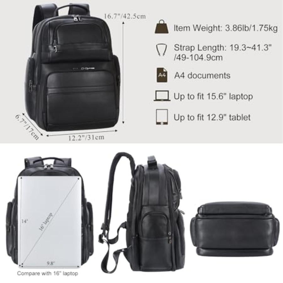 Men's Vintage Leather Backpack - Laptop Backpack 15.6 のレビューと価格