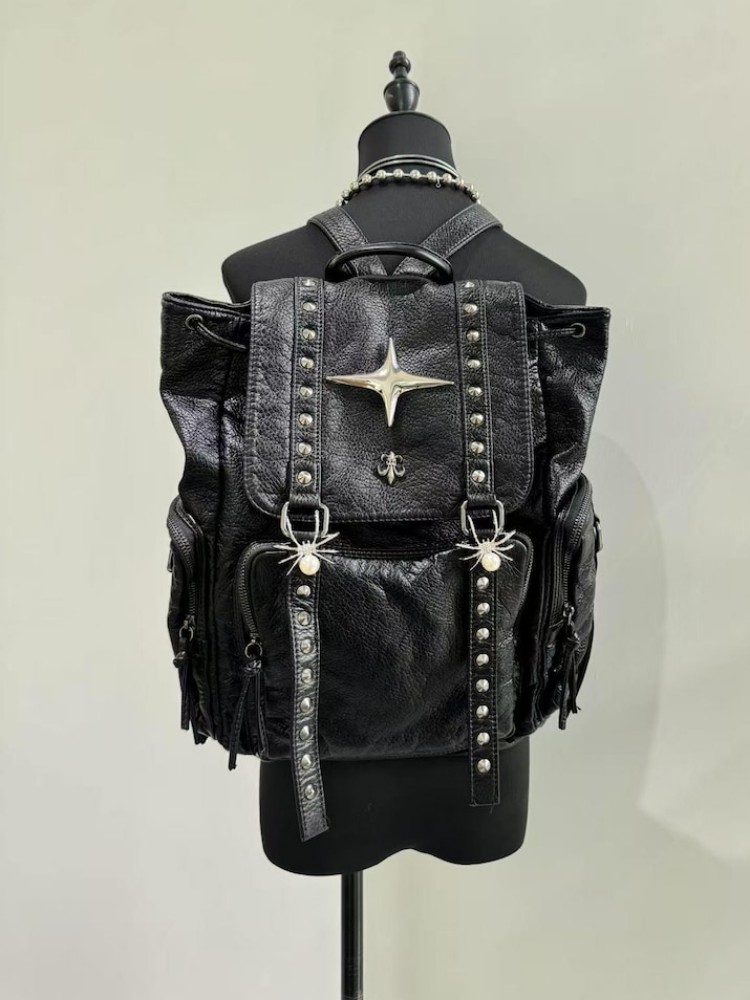 Gothic Punk PU Leather Shoulde - Leather Backpack Vintage のレビューと価格