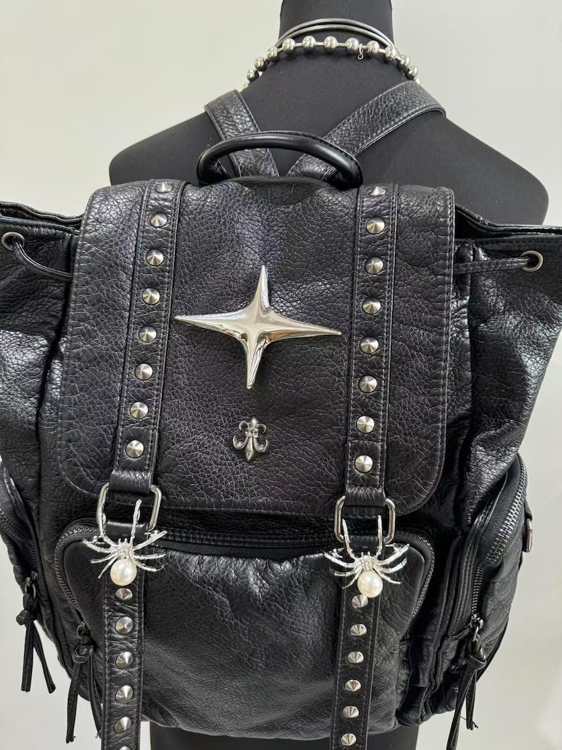 Gothic Punk PU Leather Shoulde - Leather Backpack Vintage のレビューと価格